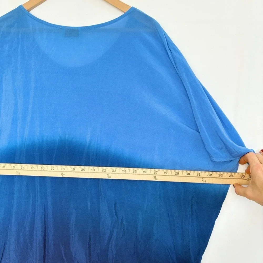 100% Silk Letarte‎ Ocean Blue Ombre Hand Dyed Kaftan Small Beach Pool Resort